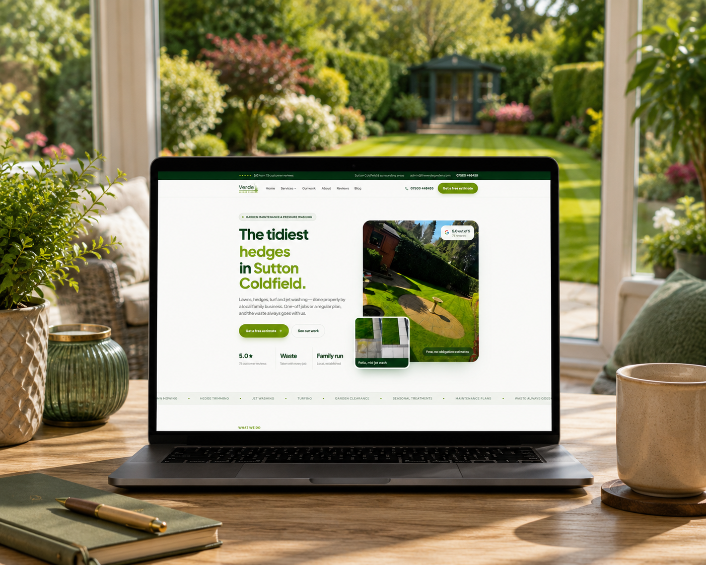 Verde Garden Services: A Sutton Coldfield gardening business taken off Wix onto a modern site they own. All 27 indexed addresses migrated, and the Google rankings they'd spent years building came through the move intact.