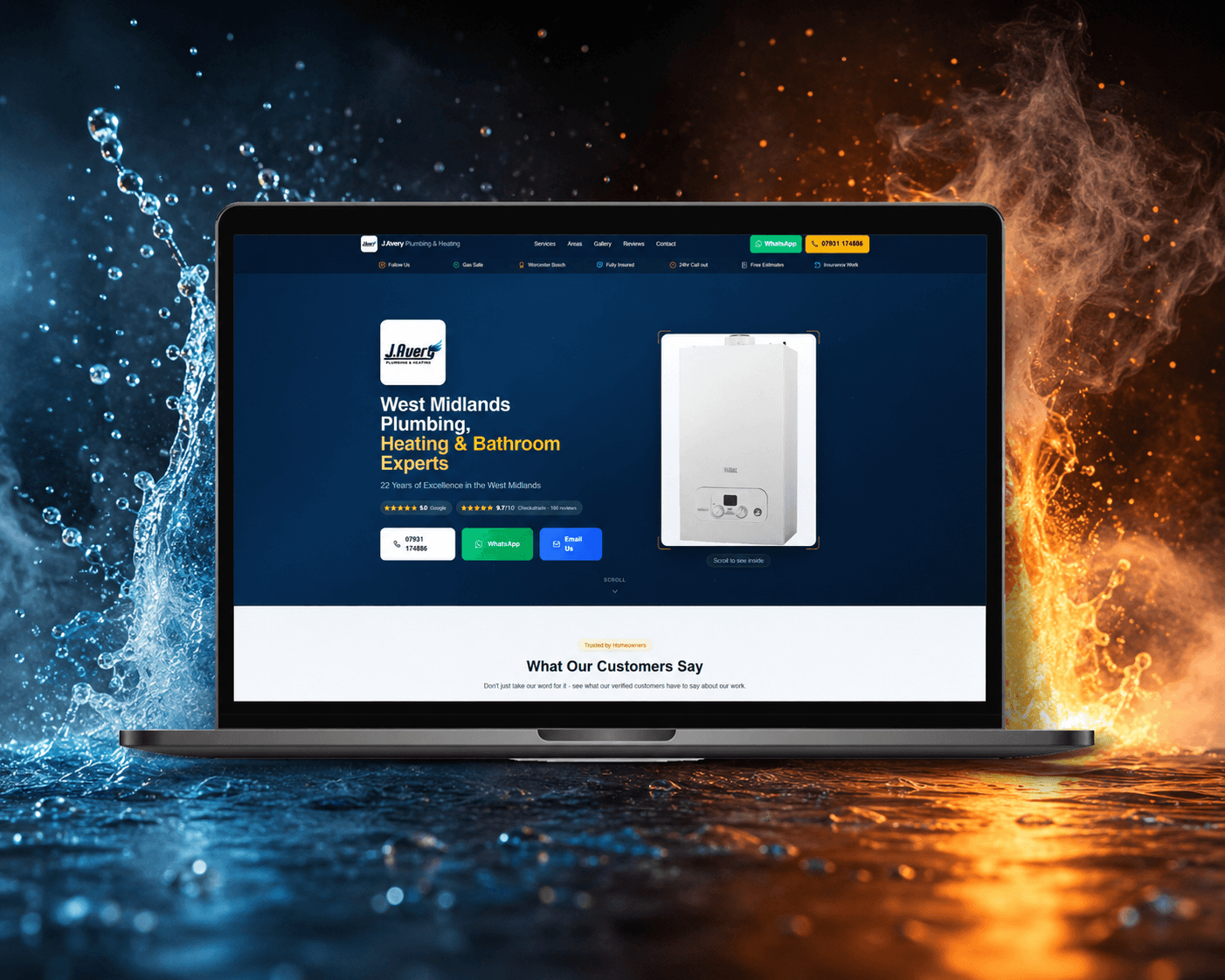 J. Avery Plumbing & Heating — Local trade site with 41 area landing pages — escaped Checkatrade fees after 22 years of word-of-mouth.